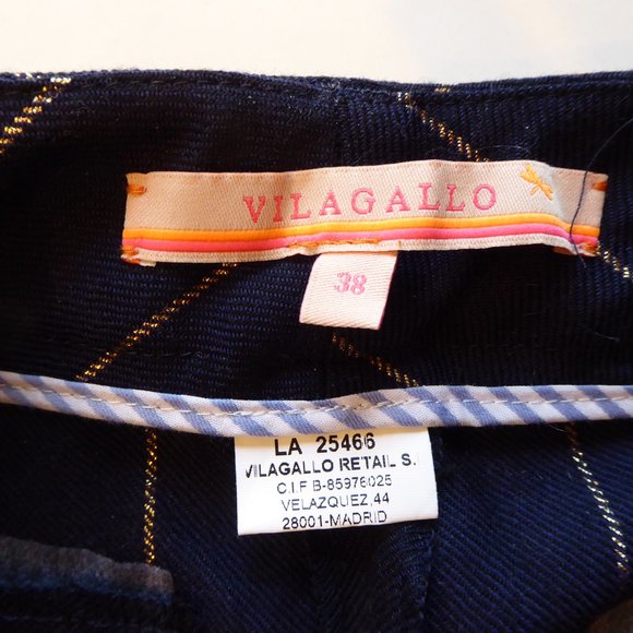 Vilagallo Wool Navy Gold Pin Stripe Front Pleat w/Cuffs Pant EU 38 USA 6 Women's - Picture 9 of 14